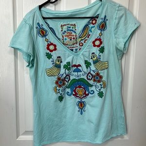 Johnny Was LA " The Papillon Tee " Light Blue Size Large